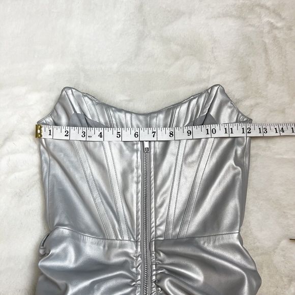 Lavish Alice Silver Metallic Vegan Leather Corset Mini Dress New Sz 0 - Picture 14 of 16